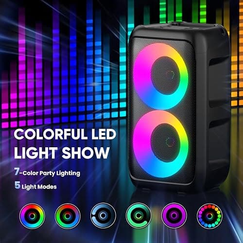 Karaoke Machine for Adults Kids, Portable Bluetooth Speaker with 2 Wireless Microphones, TWS Mode & LED Light, 10H Battery PA System Stage Monitors,Home Party Outdoor Birthday Easter Gifts(Black) thumbnail 6