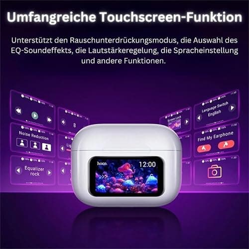 MEIION TouchPods - Kabellose Bluetooth Kopfhörer mit Bildschirm Bluetooth In Ear Kopfhörer mit LED Touchscreen mit Geräuschunterdrückung und Smart Touch thumbnail 7
