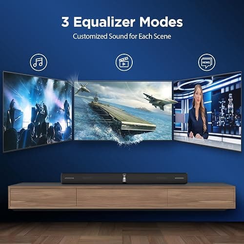 Assistrust Sound Bar for Smart TV,90W Soundbar with Bluetooth/ARC/Optical/AUX Connect, Auto Volume Boost, 3 Customizable Equalizer Modes, 2 in 1 Detachable Soundbar for TV/PC/Gaming/Projectors - Black thumbnail 5