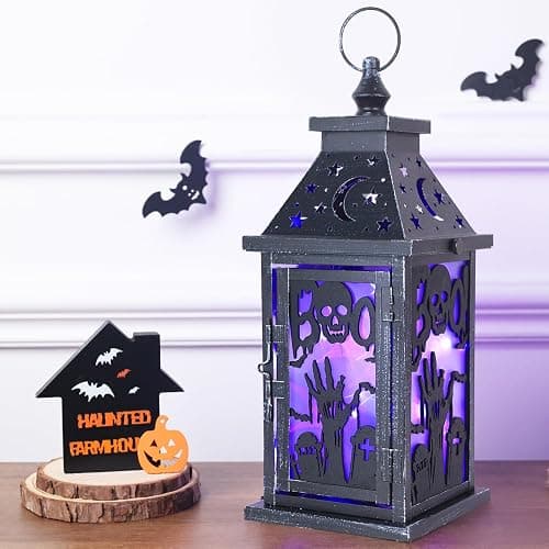 DECORKEY Halloween Decorations Indoor, 14.9" Decorative Graves&Skeleton Hands Lantern with 82" LED Lights(8 Modes; No Battery), Hanging Spooky Halloween Lanterns, Outdoor Home Room Door Party Decor thumbnail 7