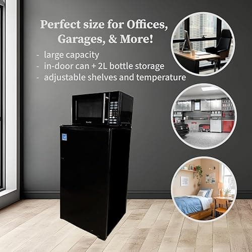 MicroChill 3.3 Basic Combination Refrigerator and Microwave Bundle, 3.3 cu. ft. Fridge, 0.7 cu. ft. Microwave, Dimensions when stacked - 44.25" H x 18.6" W x 17.6" D (Black) (Large Basic) thumbnail 3