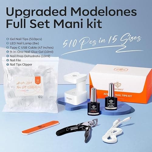 modelones X Nail Gel Kit, 9-in-One Glue Prep Dehydrator & Portable Led Lamp | 15Sizes Gel Nail Tips Short Square 510Pcs Pre-shaped Square Press On Extension Kit DIY Salon Home Gift for Women thumbnail 8