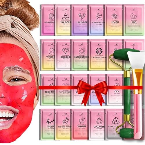 Jelly Mask for Facials - 24 Flavors Hydrating & Brightening Jelly Face Masks | Free Jade Roller & Spatula |Bulgarian Rose Lavender Hyaluronic Acid 24K Gold | Christmas Gifts for Women, Gifts for Women - Image 1