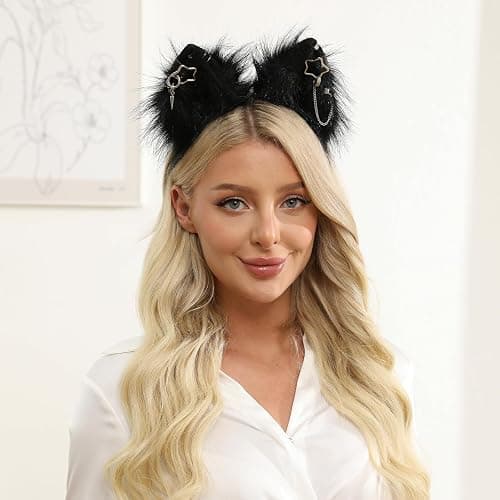 MANYU ZONES Handmade Cat Ears Headband Adjustable Animal Furry Ear Animal Headband Wolf Ear Hairband for Cosplay Christmas thumbnail 3