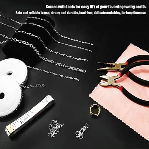 Fesorsi Silver Necklace Chain for Jewelry Making, 46ft 6 Style Rolled Steel DIY Jewelry Chain Roll Bracelet Bulk Link Plated Permanent for Earring Anklet Craft with Jump Ring, Lobster Clasp, Pliers thumbnail 3