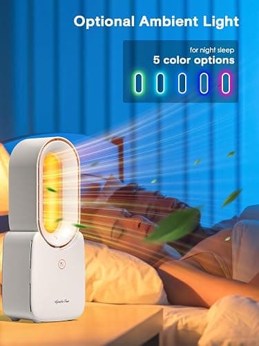 let'me Desk Fan,Portable Bladeless Fan 11.8 inch Small Personal Cooling Fan with 5 Colors Touch Control LED Light,Quiet Table Fan for Home, Office, Bedroom - WHITE thumbnail 4