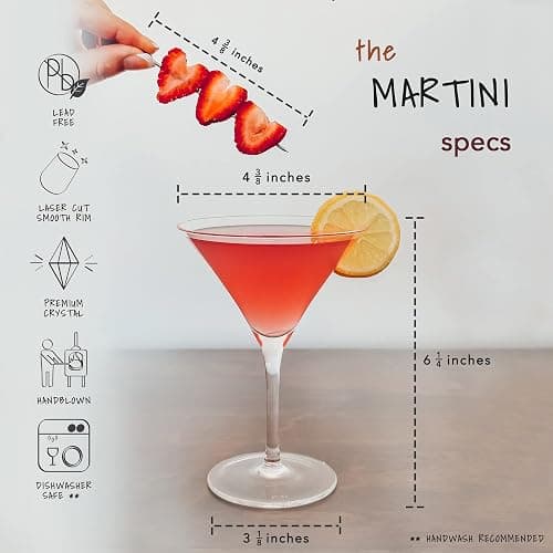 MORA PURE Martini Glasses, Set of 4-7oz - Handblown Premium Crystal Glass for Cockails, Martinis, Home Bar, Cosmos, Gimlet, Parties, Etc - Modern Classic Cocktail Glassware, Gift for Him/Her thumbnail 2