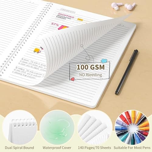 Spiral Notebook A4 College Wide Ruled Notebooks 4 Pack 8.5" x 11" Journaling Notebooks 140 Pages 100GSM Gradient Small Lined Notebooks Waterproof PP Cover for Note Taking for Work School Business Travel thumbnail 5