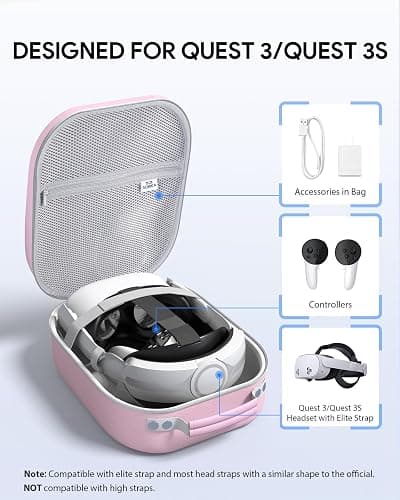 Aubika Carrying Case for Meta Quest 3S/Quest 3/Oculus Quest 2/Pico 4/Quest Pro/Vision Pro, Compatible with Elite/Battery Headset Strap Accessories, Hard Travel Case (Pink) thumbnail 4