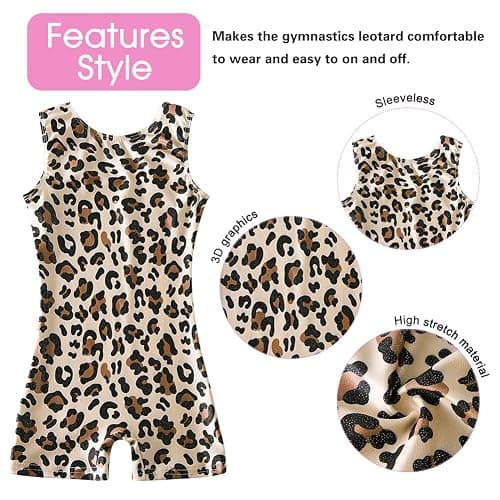 uideazone Gymnastics Leotards for Girls Sparkly Ballet Unitard with Shorts One-Piece Biketards Outfits for Toddler 2-9T thumbnail 2