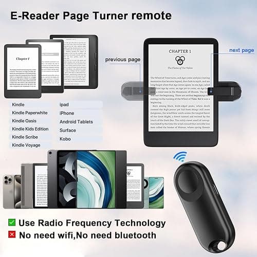 Sycelu RF Remote Control Page Turner for Kindle Paperwhite Accessories Ipad Reading Kobo Surface Comics/Novels Tablets Android Taking Photos Camera Video Recording Triggers(Black) thumbnail 6