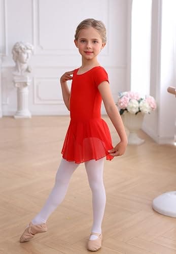 MdnMd Toddler Ballet Leotards for Girls Dance Leotards with Skirt Gymnastic Ballerina Outfit Dress Classic Short Sleeve thumbnail 3