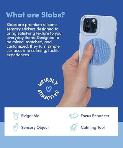 Speks Slabs Silicone Sensory Stickers | Calming Strips & Fidget Stickers for Desk | Anxiety & Focus Tool for Teens and Adults | Blue 3-Pack thumbnail 3
