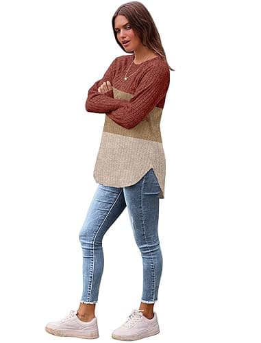 Saloogoe Long Sleeve Shirts for Women 2025 Fall Clothes Tunic Tops Loose Fit Dressy Crewneck Pullover Sweaters Curved Hem thumbnail 4