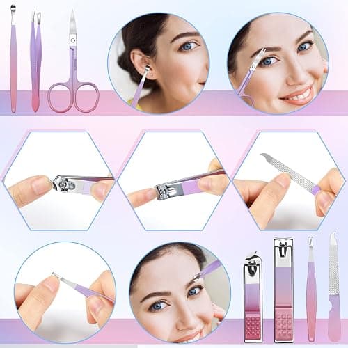 Aceoce Manicure Set Women Nail Clippers Professional Manicure Pedicure Kit Stainless Steel Nail Cutter Grooming Kit Personal Care Tool with Travel Case Gifts for Women Her Valentine's Day Mother's Day thumbnail 2