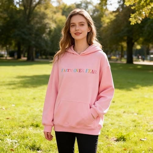 Enthowother Faith Over Fear Hoodie, Christian Hoodies for Women, Preppy y2k hoodie Pullover Sweatshirt thumbnail 4