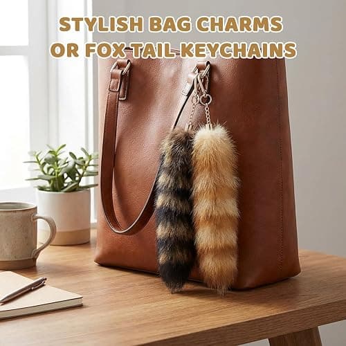 DNTHYRIN 2Pcs Therian Tail, Fox Tail Keychain Set of 2, Animal Spirit Accessory for Cosplay and Collection, Crystal Fox Tail and Standard Fox Tail Design thumbnail 3