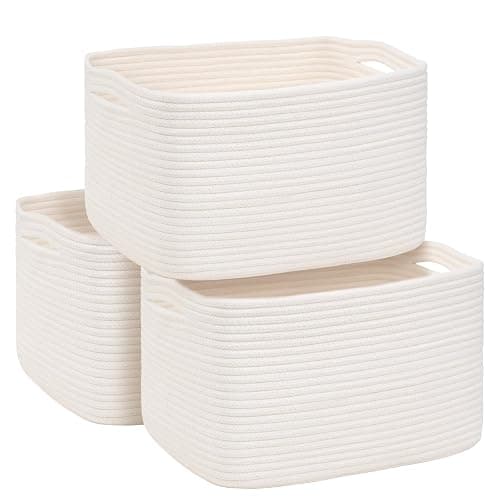 Degeyoyo Woven Storage Baskets, White Baskets for Organizing, 3 Pack Woven Basket for Storage, Decorative Storage Bins Baskets for Shelves, Towel, Toy, Book, Closet, Baby 14.96"×9.8"×8.85" - Image 1