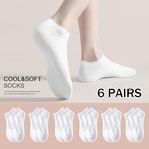 DOKUTOKU 6-Pairs Womens Ankle Socks Size 9-11 Thick Cotton White No Show Invisible Socks thumbnail 5