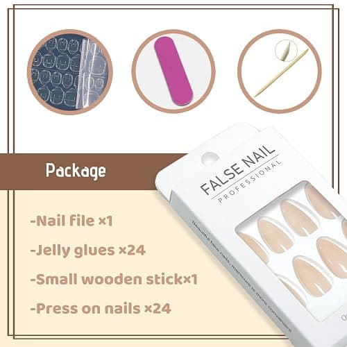 YOSOMK Nude Press on Nails Almond Shaped Medium Glossy Fake Nails for Women | Stick on Nail, Natural Full Cover, False Nail, Acrylic Glue on Nails, for Date or Work thumbnail 4