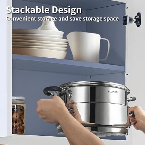 SLOTTET 6 Quart Stainless Steel Stock Pot with Steamer,6 Qt Multipurpose Stockpot with Stay-cool silicone Handle and Glass Lid,Soup Pot for Cooking thumbnail 3