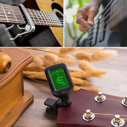 Guitar Capo Guitar Tuner Set, Guitar Accessories, Including Guitar Capo Guitar Tuner Guitar Picks and Guitar Pick Holder, for Guitar Players and Guitar Beginners thumbnail 7