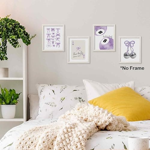 TLESKE Purple Coquette Bow Preppy Posters Prints Unframed 8x10 Set of 4, Trendy Aesthetic Lucky 8 Balls Wall Art Prints Decor for Teen Girls Dorm Bedroom, Retro Playing Card Disco Ball Wall Pictures thumbnail 6