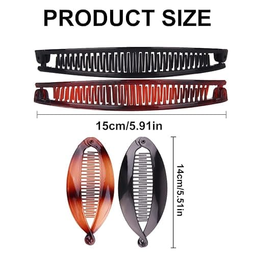 4 Pcs Banana Hair Clips for Fine Hair and Thick Hair, Fishtail Small Banana Hair Clip,for Women Bananas Clip Double Comb Long Hair Clips Ponytail Hair Comb Bananas thumbnail 2