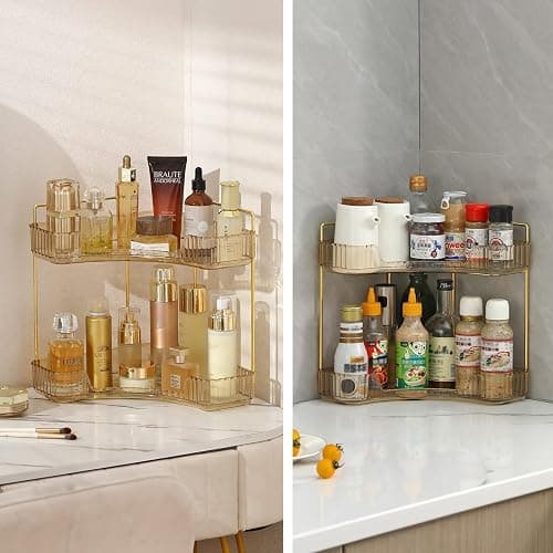 INVSSENE Corner Bathroom Countertop Organizer, Vanity Trays for Counter, Makeup Organizers, Perfume Tray, Kitchen Spice Rack, (Yellow, 2 Tiers) - Yellow - 13.6" x 10" x 15.1" thumbnail 6