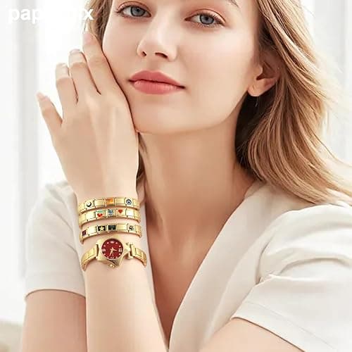 papasgix Italian Charm Bracelet Gold Set with Starter Brascelet, Assorted Charms and Opening Tools, 9mm Modular Italian Charm Bracelet Links Handmade DIY Jewelry thumbnail 3