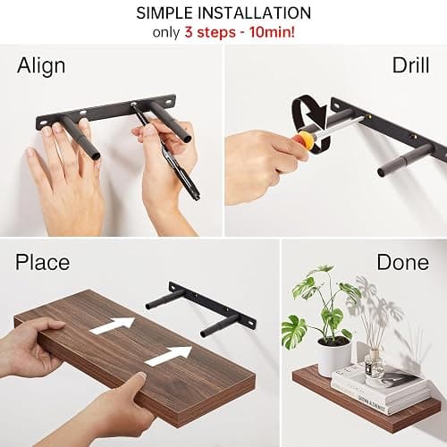 BAYKA Floating Shelves for Wall, Wall Mounted Rustic Wood Shelves for Bathroom, Bedroom, Living Room, Kitchen,Small Hanging Shelf for Books/Storage/Room Decor (Walnut-Like, Set of 3, 15.7in) thumbnail 9