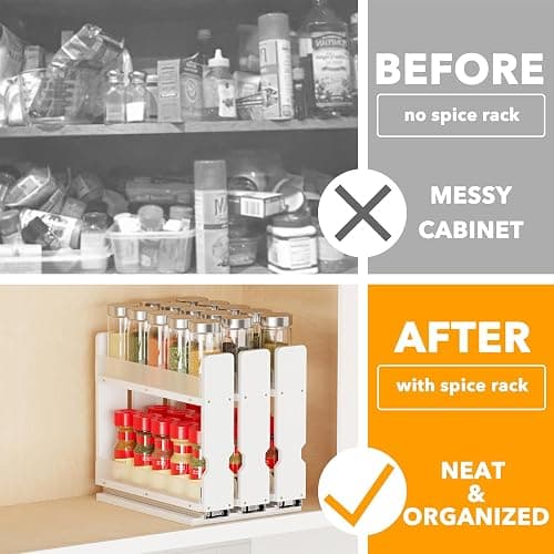 SpaceAid Bamboo Pull Out Spice Rack Organizer for Cabinet, Heavy Duty Slide Out Seasoning Kitchen Pantry Sliding Vertical Organization, 7.6" Wide, 3 Drawers(2" Wide), 2-Tier, White thumbnail 3