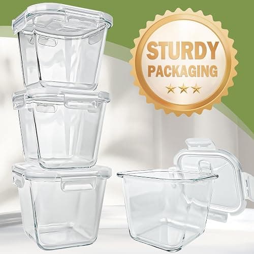 Soup Containers with Lids Glass 32 oz, 4 Cup Borosilicate Glass Food Storage Containers, Microwave & Freezer Safe Jars, Small Square Meal Prep Bowl for Salad, Fruit, Lunch, Ice Cream, Travel, 4 Pack thumbnail 7