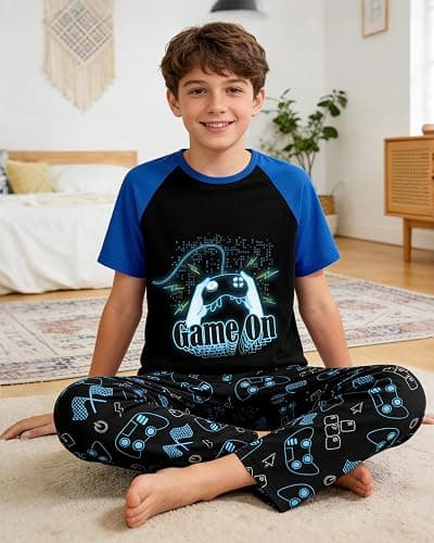 Fiodrimy Boys Pajamas Little Big Boys Short Sleeves and Pants Pajamas 2-Piece Pjs Set Kids Sleepwear Size 8-14 thumbnail 3