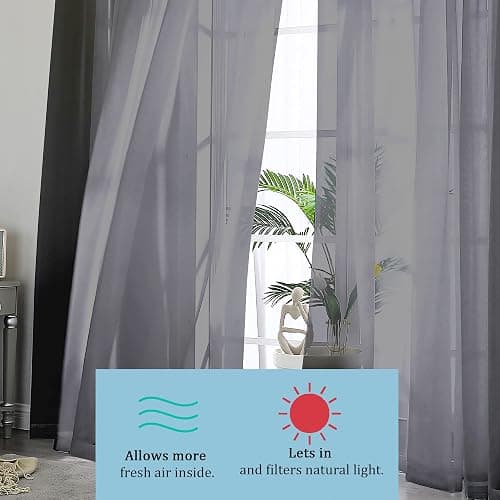 OWENIE Black Sheer Curtains, Sheer Curtains 84 inch Length 2 Panels Set, Rod Pocket Voile Fimly Sheer Drapes for Living Room/Bedroom, 2pcs, Each 42" W x 84" L, Black thumbnail 4