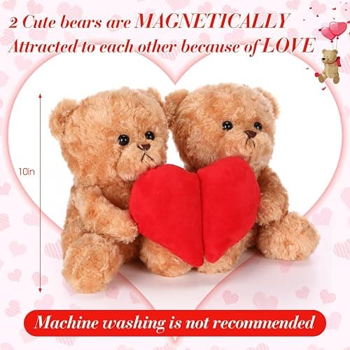 HyDren Valentine's Day Bear 10'' Magnetic Heart Bears 2-Pack – Split Heart Plush Stuffed Animals, Cute Couple Gift for Valentine, Anniversary, Birthday & Friendship Decor thumbnail 3