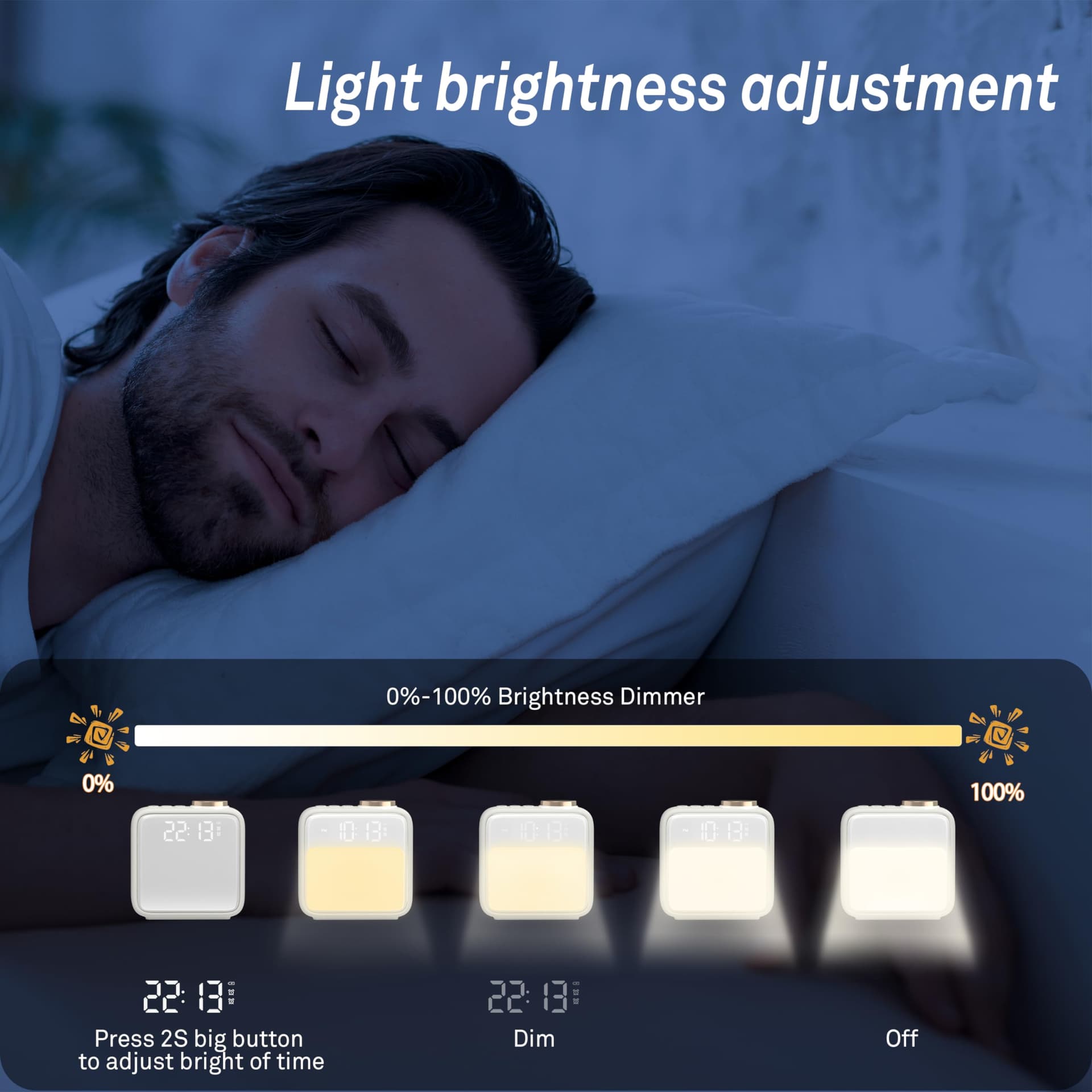 AIRIVO Alarm Clock Night Lights, Built-in Battery Alarm Clock for Bedrooms, 6 Scenes & White Noise Sync, Dual Alarms & Snooze, for Heavy Sleepers, Gifts for Kids Teens - Beige thumbnail 4