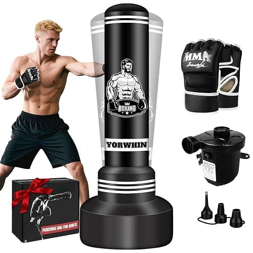 Heavy Punching Bag with Stand Adults Teens, 70" Freestanding Punching Bag with Boxing Gloves and Electric Air Pump, Women Men Standing Inflatable Boxing Bag for Training MMA Thai Fitness - Image 1