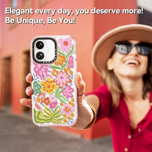 Rosarnnah Compatible for iPhone 16 Case Cute - Durable Shockproof 6.6 ft Drop Impact Phone Case - Glitter Pink Funny Passion Flower Design for iPhone 16 6.1" thumbnail 6