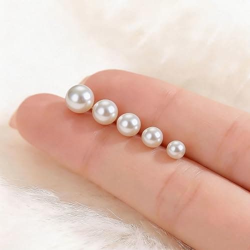 ToHeart 5 Pairs 14K Gold Silver Plated Pearl Stud Earrings for Women 3-7MM | Hypoallergenic Pearl Earrings Set Lightweight Cartilage Piercing Earrings Jewelry Gifts for Women thumbnail 6