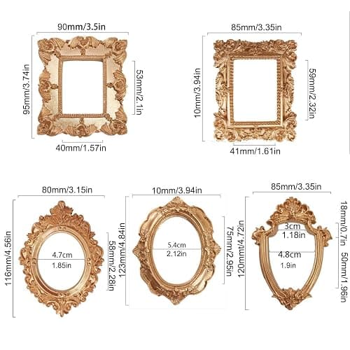 mozhixue 5 Pcs Mini Gold Frames - Small Gold Vintage Flower Oval Rectangle Baroque Frames Table Top Frame for Christmas Holiday Party Decor thumbnail 3