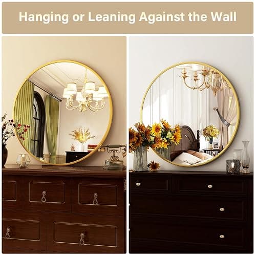 HARRITPURE Round Mirror 30 Gold Wall Mounted Circle Mirrors Vanity Mirror with Brushed Aluminum Alloy Frame Modern Decoration for Bathroom, Living Room, Vanity, Bedroom, Entryway thumbnail 8