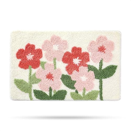 Molesun Floral Bath Mat Bathroom Rug, Plush Microfiber Shower Rug Non-Slip Water Absorbent Bath Rug, Funny Animal Floor Mats for Kids Room, Bedroom, Kitchen 20 x 31, Pink - 20" x 31" - Pink - Image 1