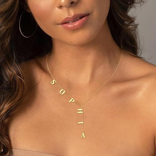 ARVAE Personalized Lariat Name Necklace for Women,Custom Y-Shaped Name Necklace,18k Gold Plated Letter Initials Long Necklace Mother's Day Customized Jewelry Gifts for Mom thumbnail 2