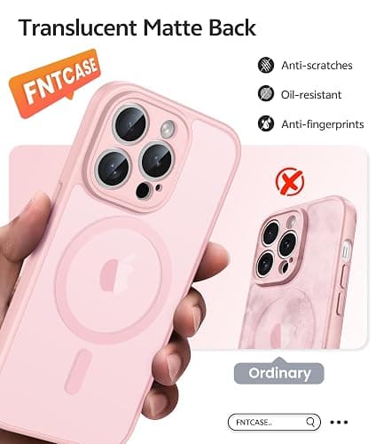 FNTCASE for iPhone 13 Pro Max Case: [Compatible with Magsafe] Translucent Matte Magnetic Cases [Full Camera Protection] Military Grade Shockproof Protective Phone Cover - Light Pink thumbnail 6