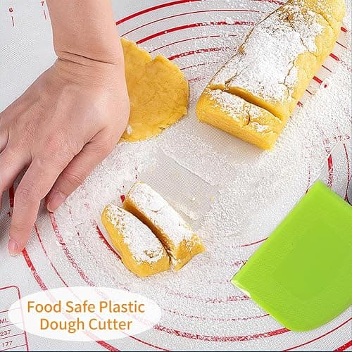 ALLTOP Bowl Spatula & Bench Scraper,Flexible Plastic Multipurpose Kitchen Pastry Cutter Tool,Food Scrappers for Bread Dough Baking Cake Fondant Icing,Set of 2 Pieces - White,Green thumbnail 7