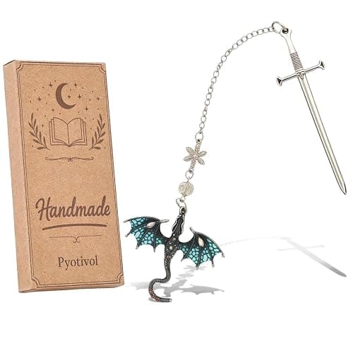 Pyotivol 4th Wing Bookmark Blue Dragon Book Mark with Sword Pendant Book Marks for Reading Women, Men, Book Lovers, Girls, Teens, Teachers and Students Handmade Bookmarks - Image 1