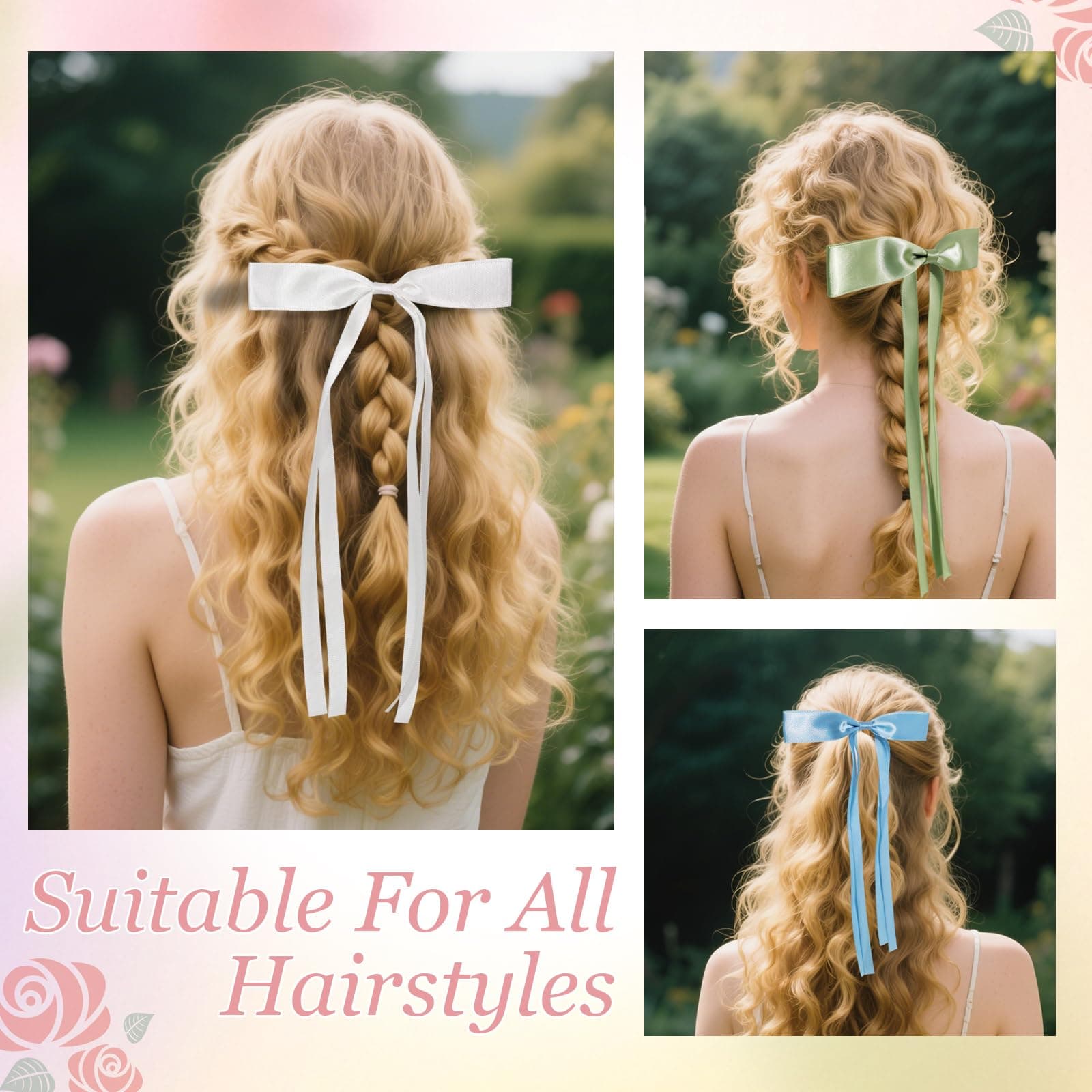 Silky Satin Long Bow Hair Clips, 8pcs Hair Barrettes for Women Girls, 8 Colors Long Tail Bow Hair Ribbon Claws, Elegant Hair Accessories for Teens and Adults thumbnail 2
