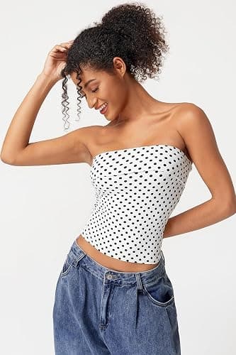 QINSEN Women's Tube Tops Strapless Bandeau Tops Double Lined Slim Fit Summer Going Out Tank Tops thumbnail 4