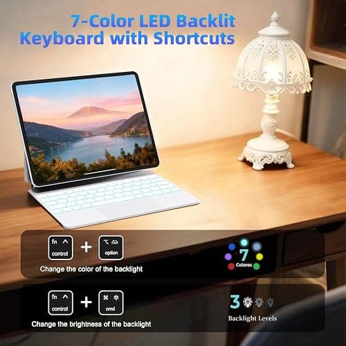 【English】Magic Keyboard for iPad Air 11 inch(M3,2025/ M2,2024) & iPad Air 5th/4th & iPad Pro 11"(1st/2nd/3rd/4th), Keyboard Case with Magnetic Stand, Multi-Touch Trackpad, 7-Color Backlight,White thumbnail 3
